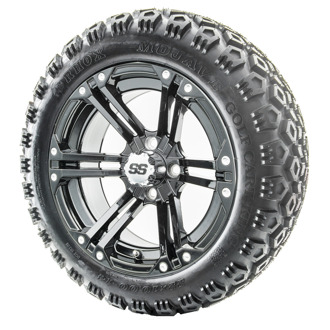 14" RHOX RX351 Gloss Black Wheels and Lifted Tires Combo