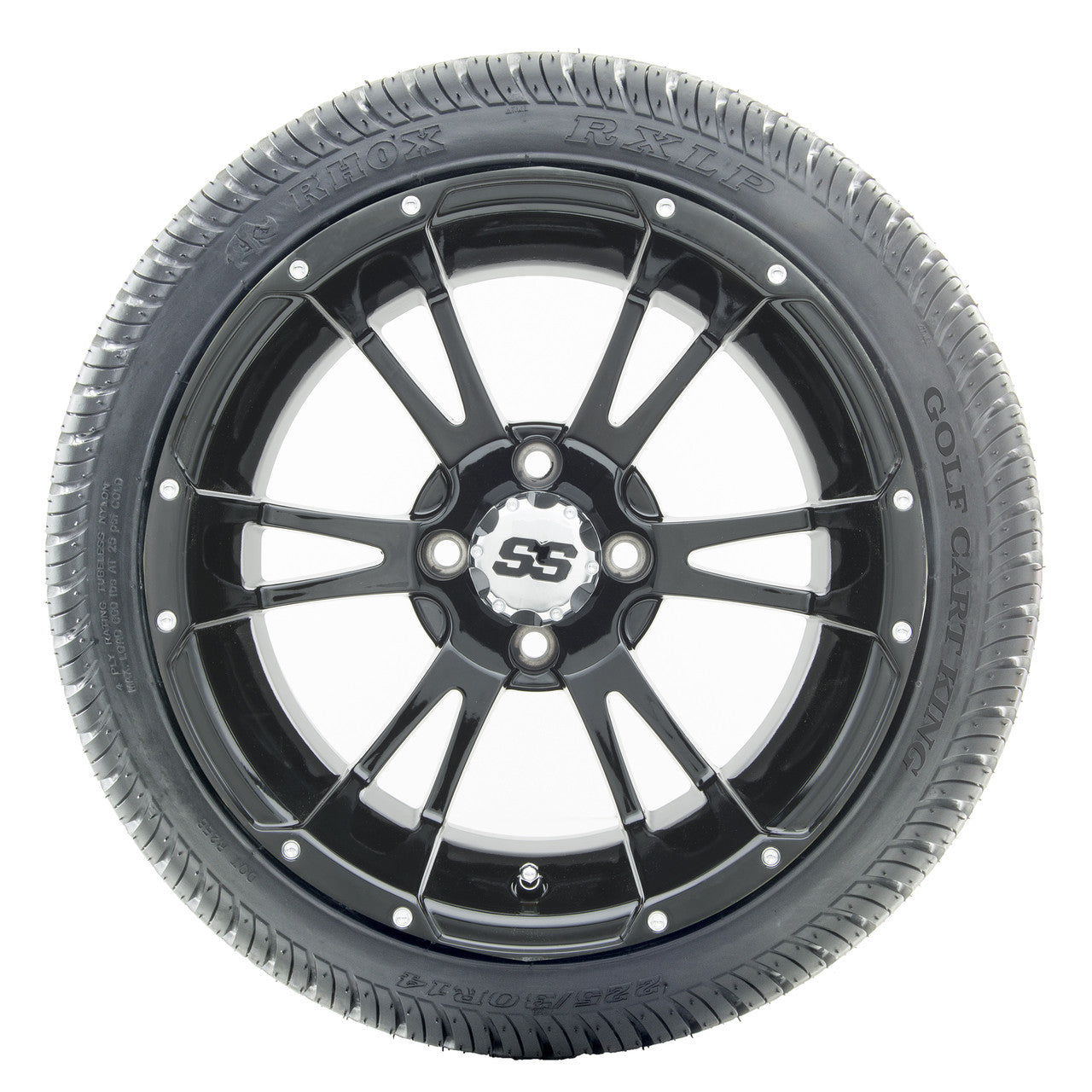 14" RHOX RX341 Black Wheels and LowPro Tires Combo