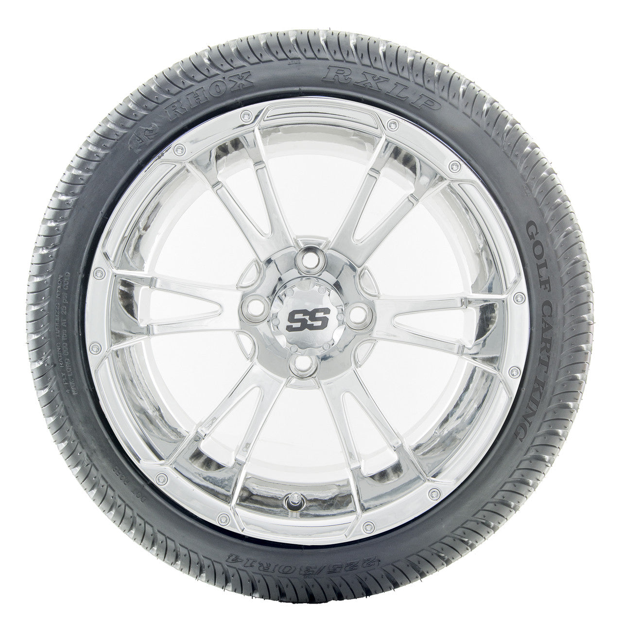 14" RHOX RX342 Chrome Wheels and LowPro Tires Combo