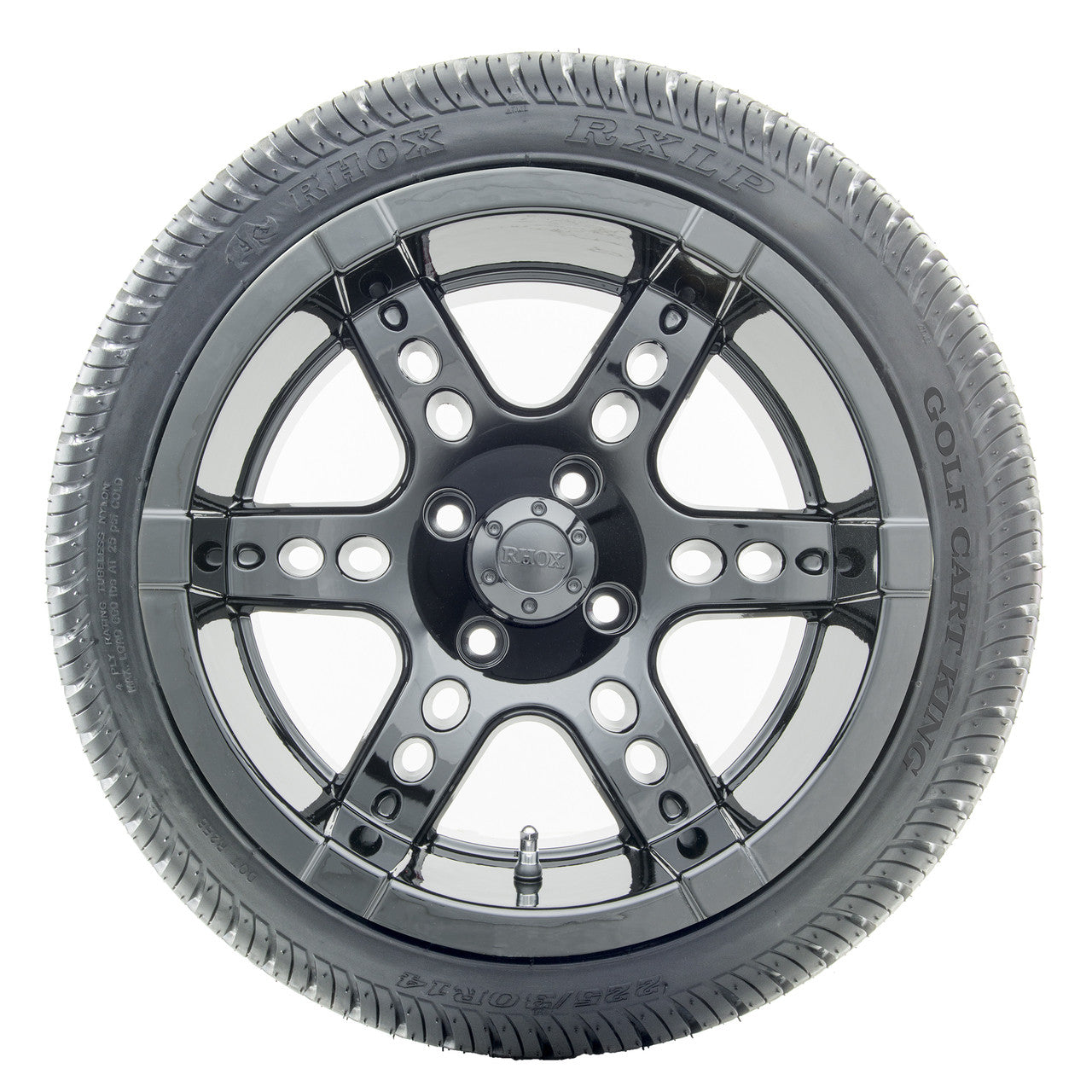 14" RHOX RX262 Black Wheels and LowPro Tires Combo