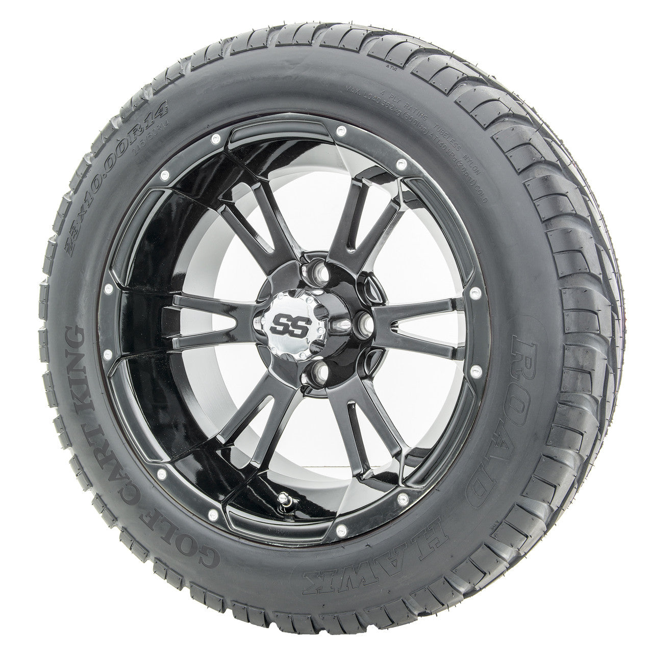 14" RHOX RX341 Black Wheels and Lifted Tires Combo
