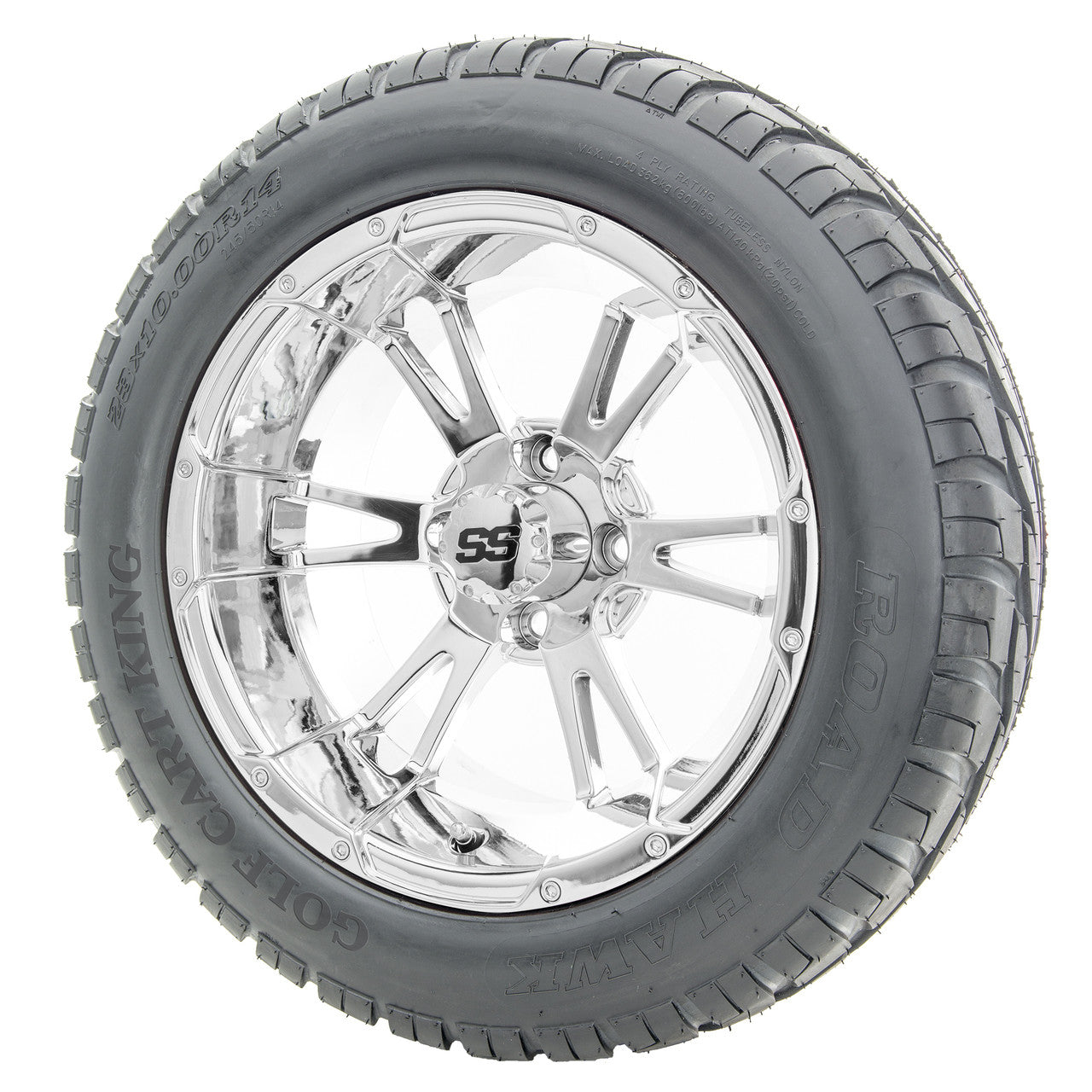 14" RHOX RX342 Chrome Wheels and Lifted Tires Combo
