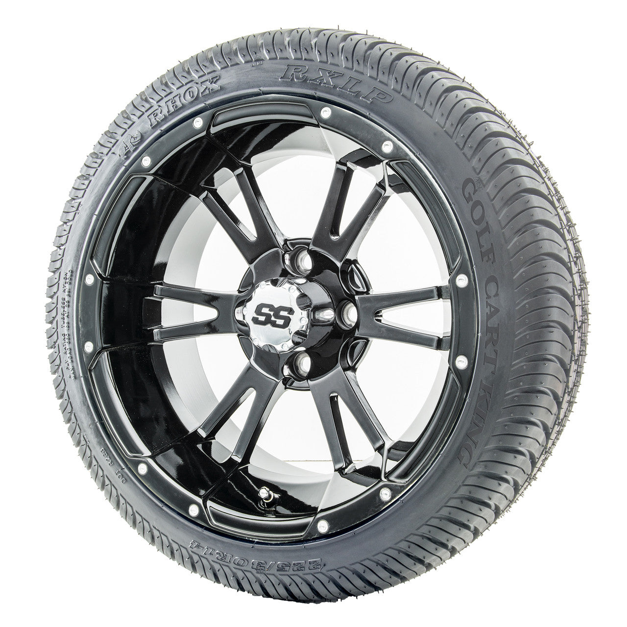 14" RHOX RX341 Black Wheels and LowPro Tires Combo