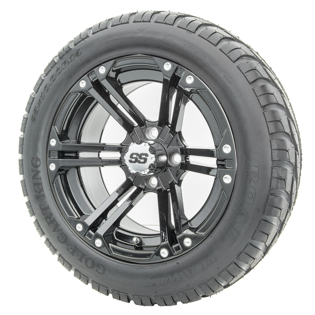 14" RHOX RX351 Gloss Black Wheels and Lifted Tires Combo