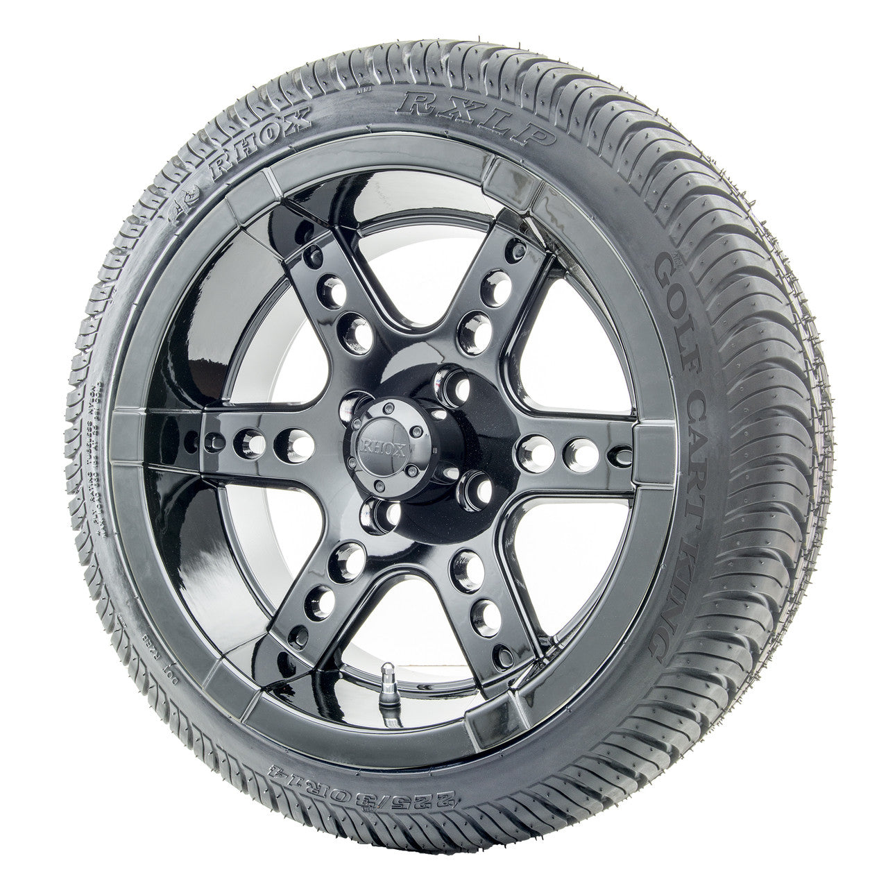 14" RHOX RX262 Black Wheels and LowPro Tires Combo