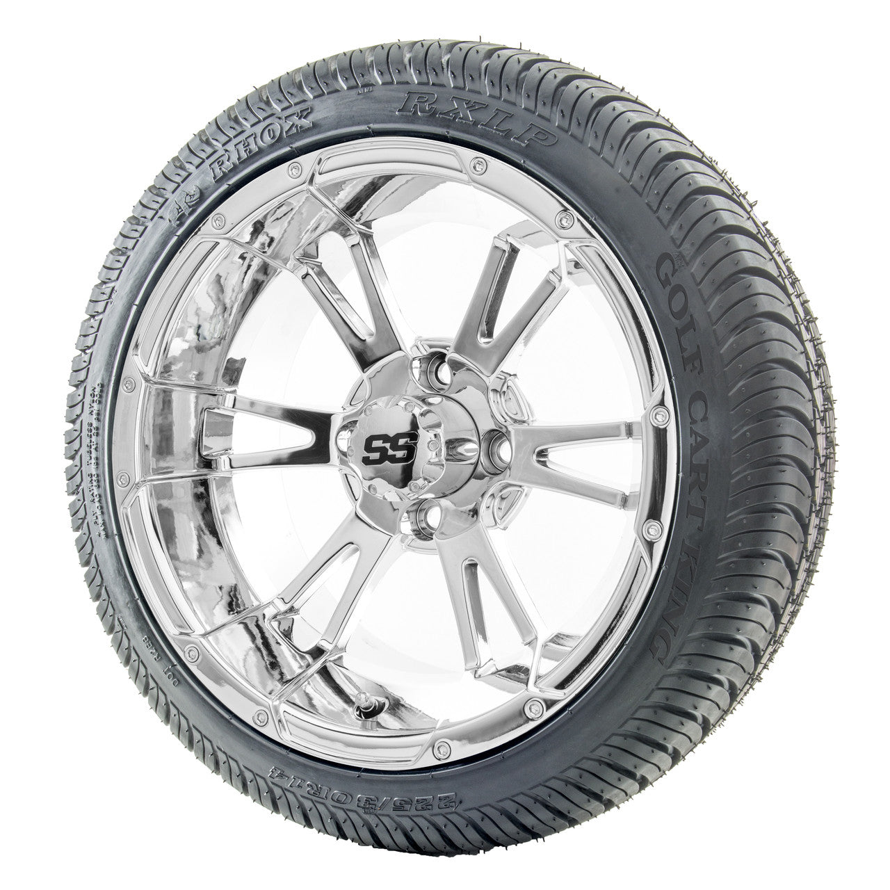 14" RHOX RX342 Chrome Wheels and LowPro Tires Combo