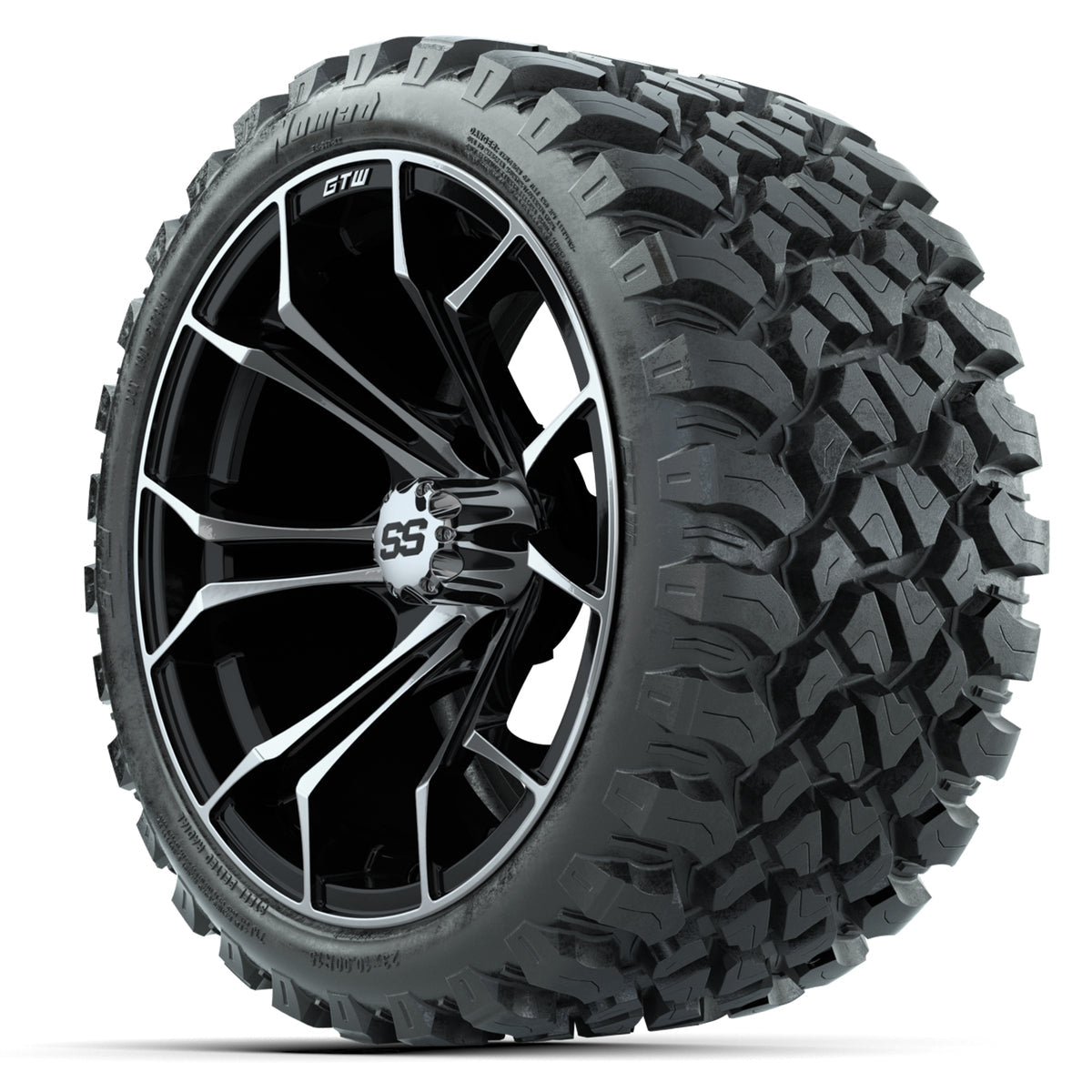 15-Inch GTW Spyder Machined and Black Wheels with GTW Nomad Off Road Tires (Set of 4)