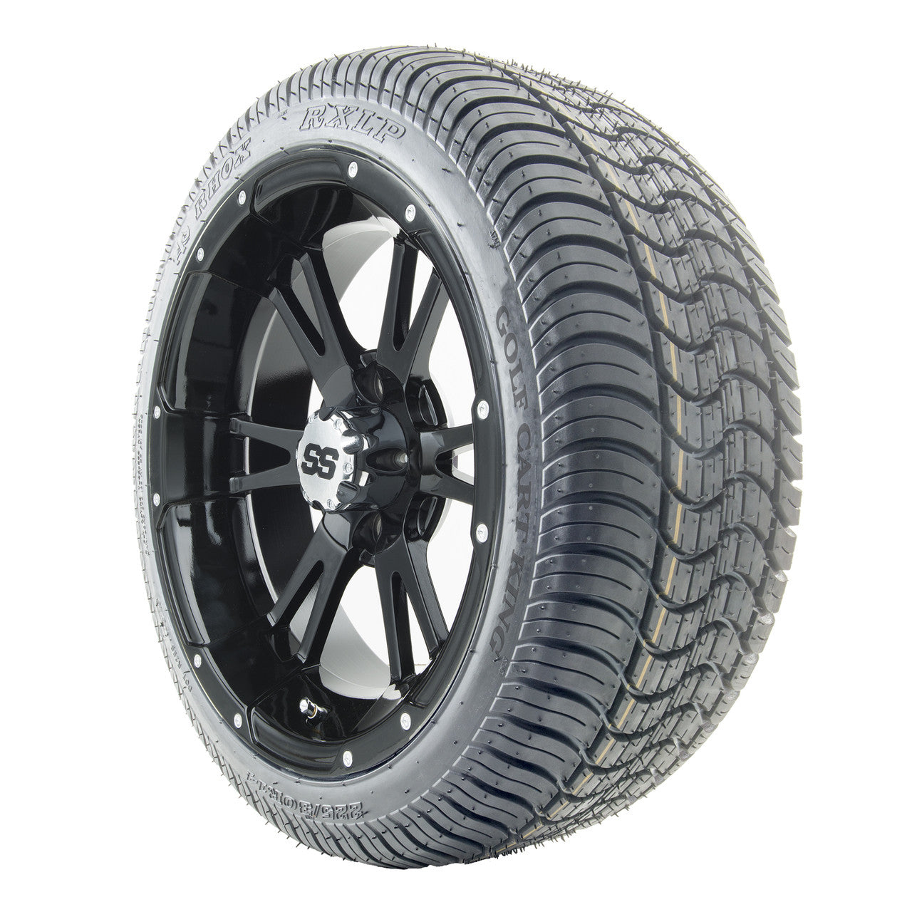 14" RHOX RX341 Black Wheels and LowPro Tires Combo