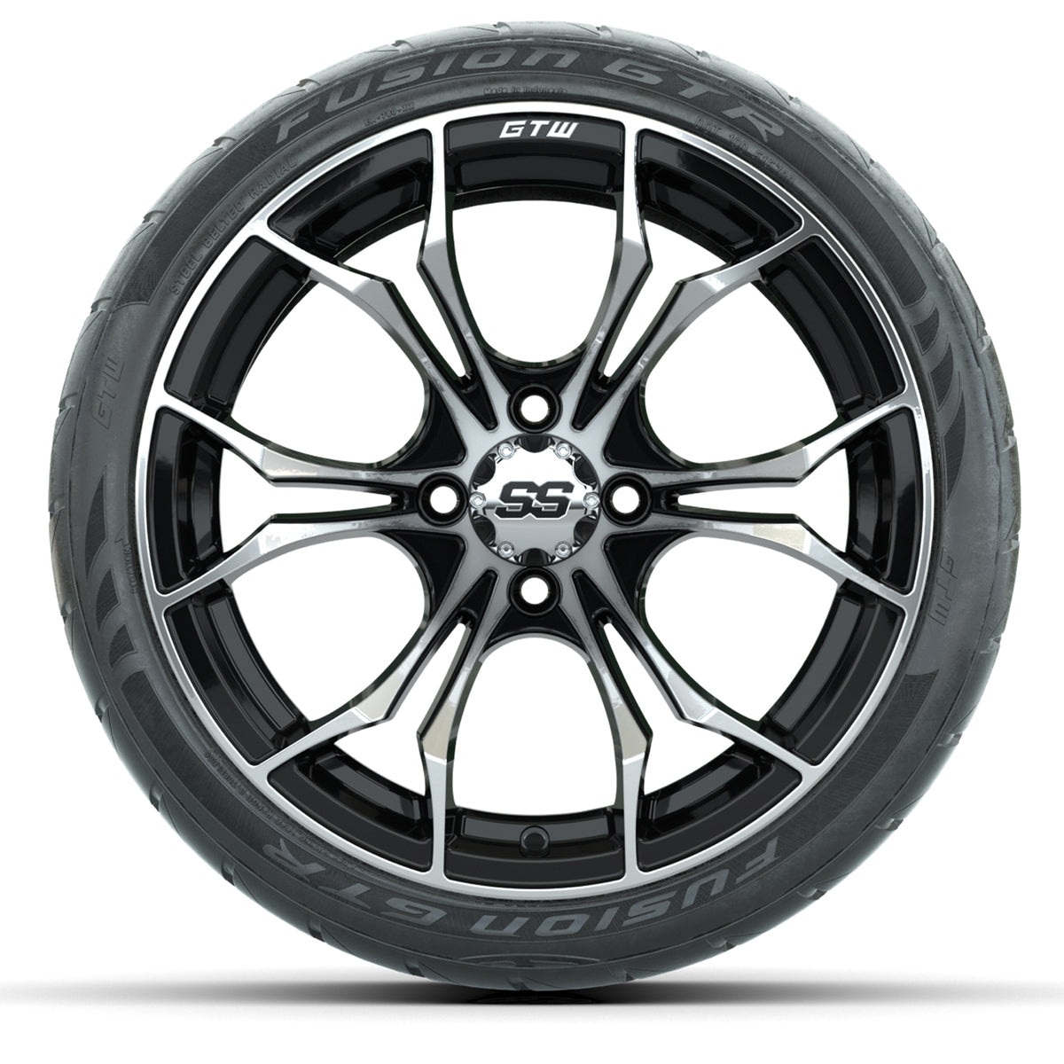15-Inch GTW Spyder Machined and Black Wheels with GTW Fusion GTR Street Tires (Set of 4)