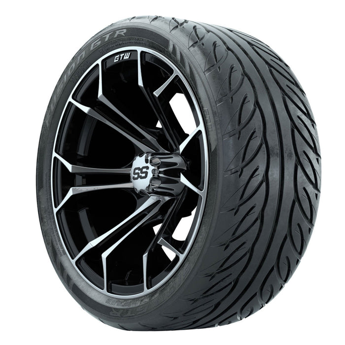 14-inch GTW Machined/Black Spyder Wheels with 205/40-14 Fusion GTR Steel Belted Tires (Set of 4)