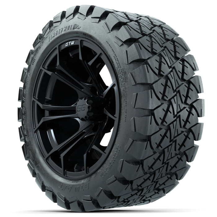 14-Inch GTW Spyder Matte Black Wheels with 22x10-14 GTW Timberwolf All-Terrain Tires (Set of 4)