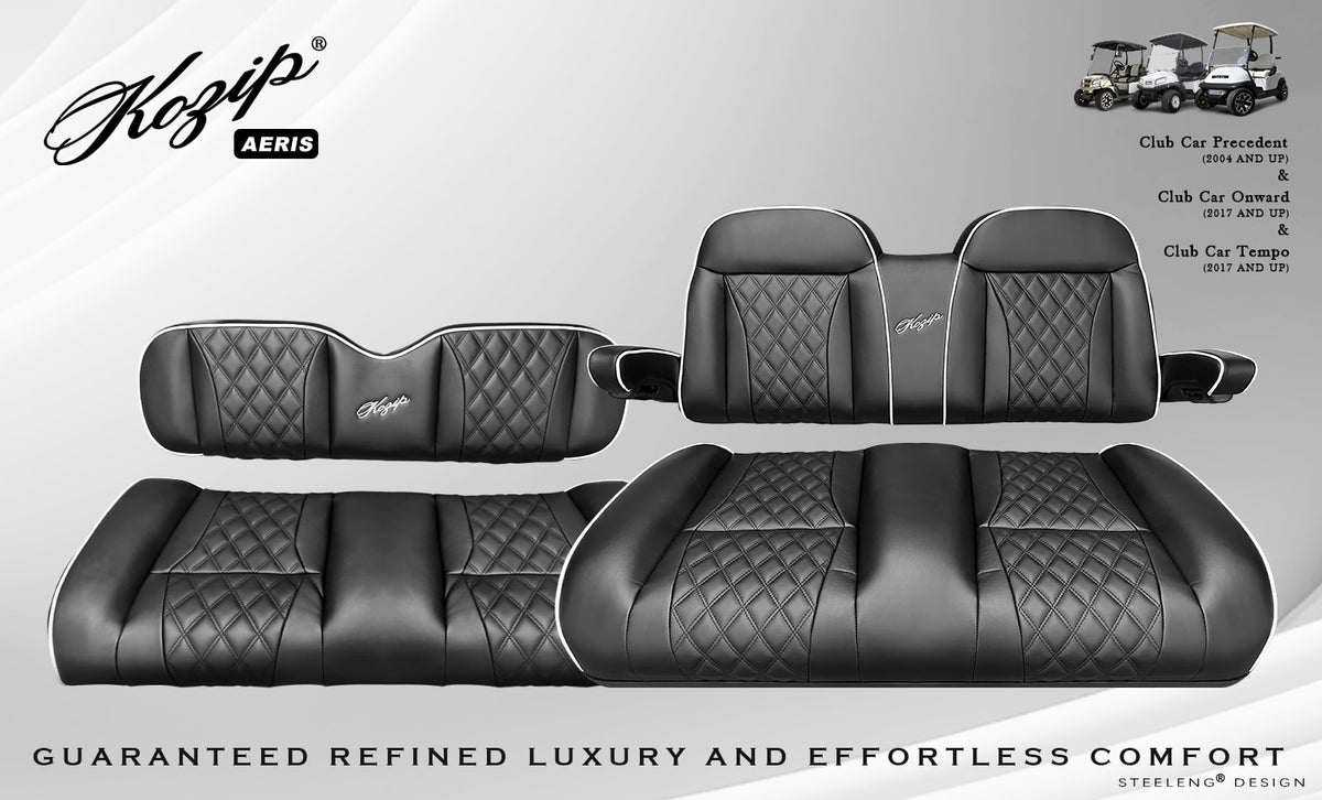 Kozip Aeris Front & Rear Seat Cushion Set – Black/White – Club Car Precedent / Tempo / Onward