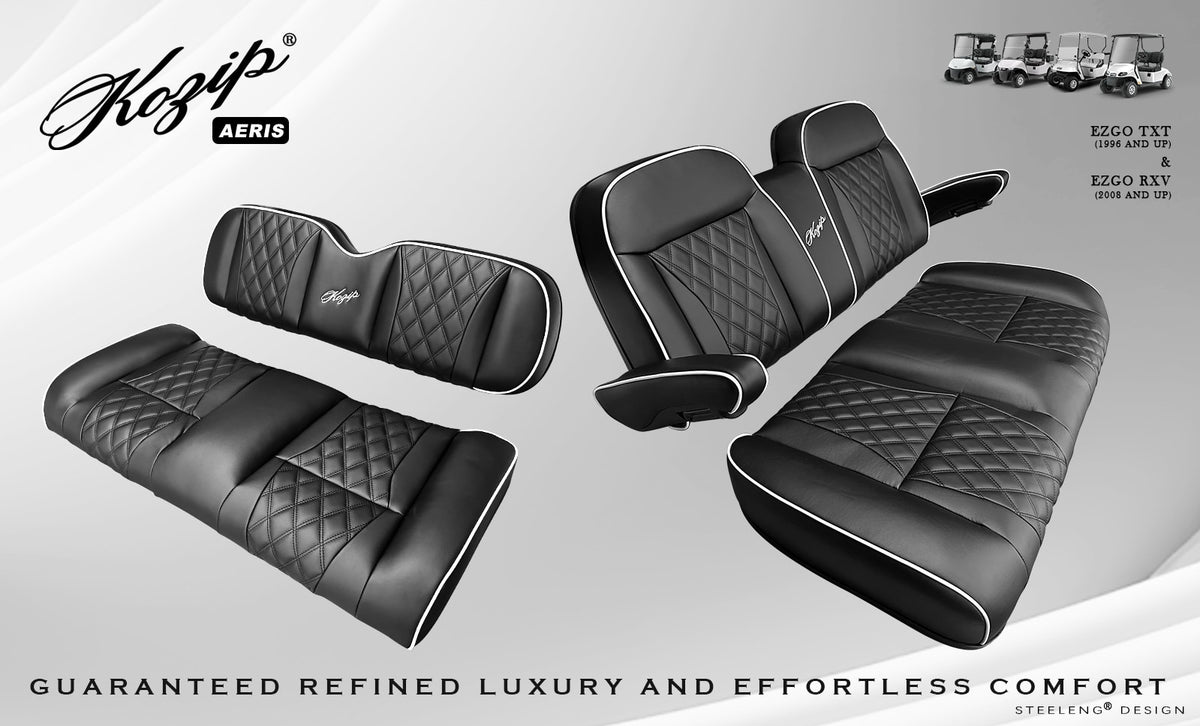Kozip Aeris Front & Rear Seat Cushion Set – Black/White – EZGO RXV / TXT