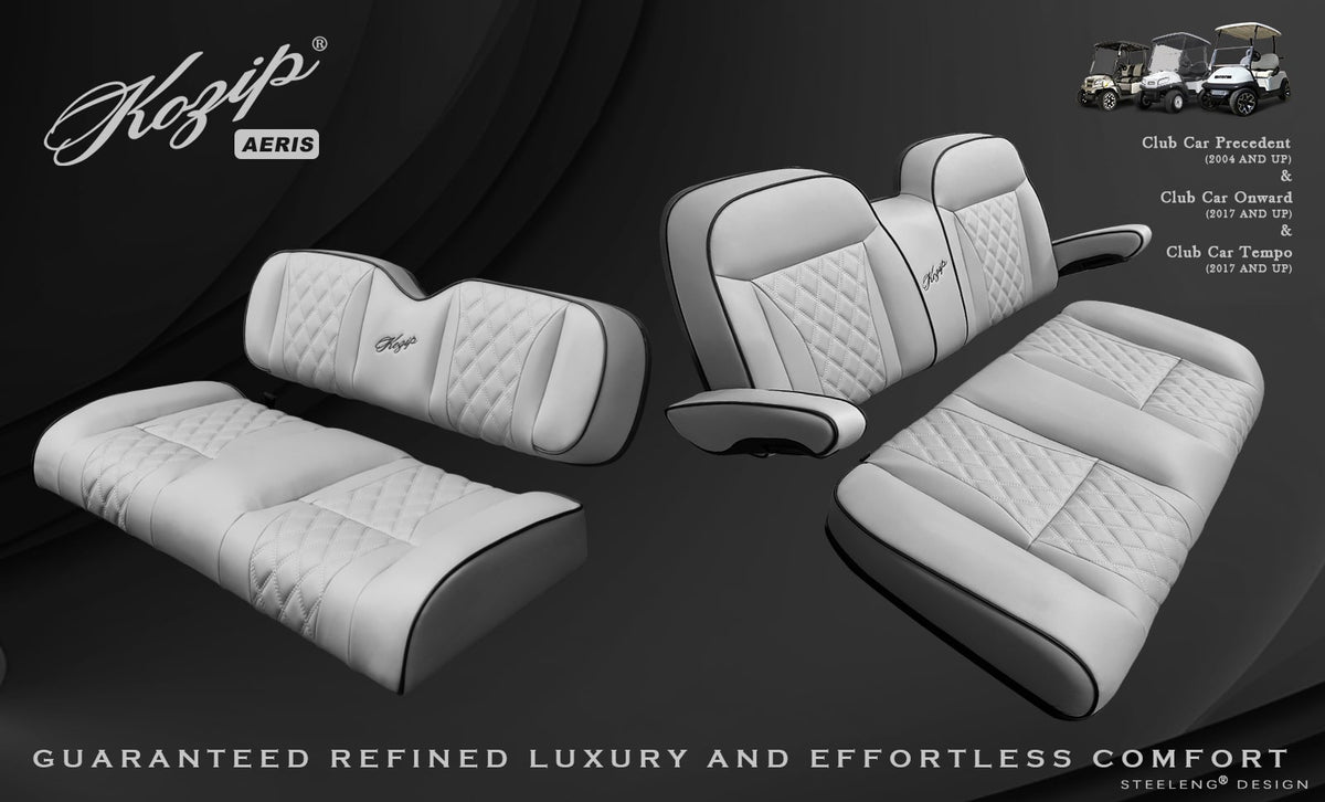 Kozip Aeris Front & Rear Seat Cushion Set – Gray/Black – Club Car Precedent / Tempo / Onward