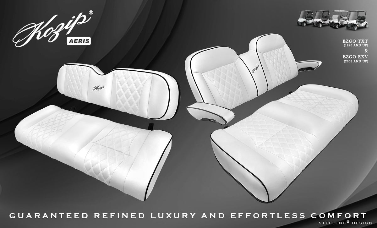 Kozip Aeris Front & Rear Seat Cushion Set – White/Black – EZGO RXV / TXT