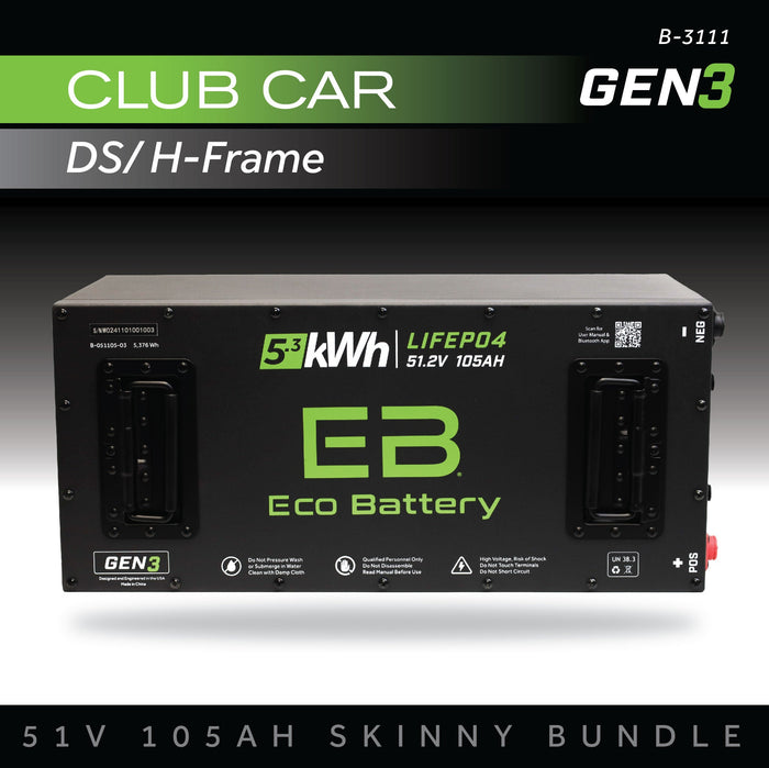 51V 105AH Skinny Battery Bundle / Club Car DS / H-Frame