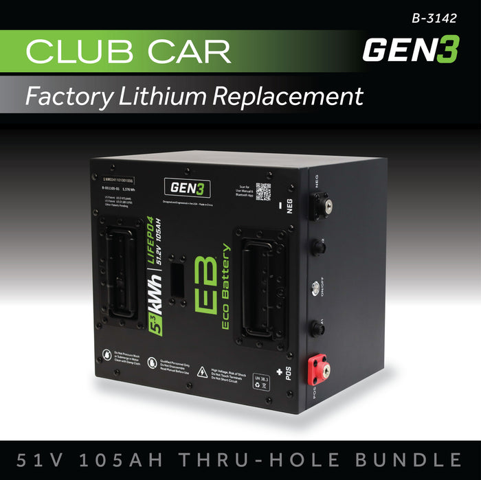 51V 105Ah Thru-Hole Battery Bundle / Club Car Factory Lithium