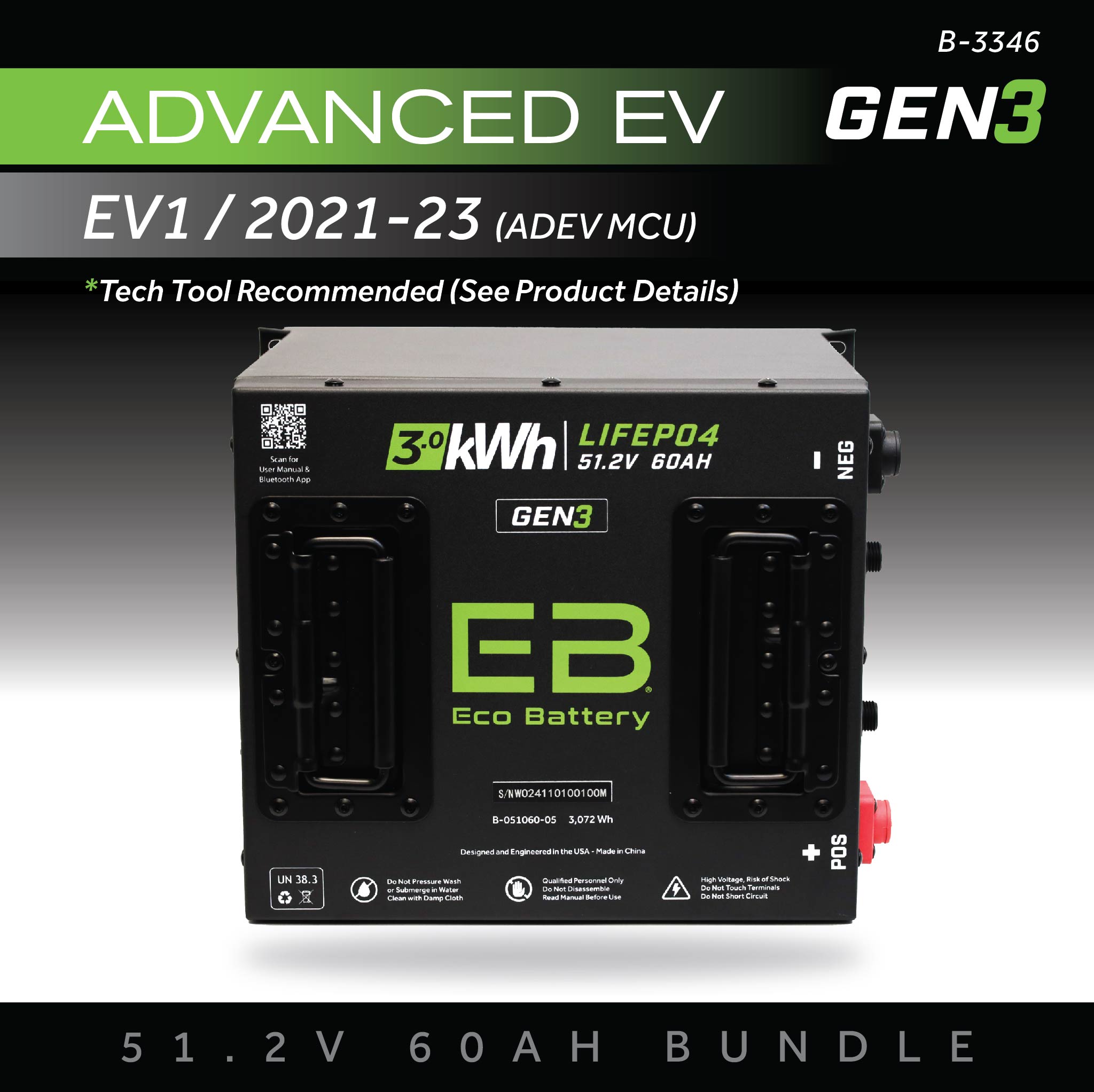 51V 60AH Battery Bundle / Advanced EV EV1 / 2021-23 (ADEV MCU)
