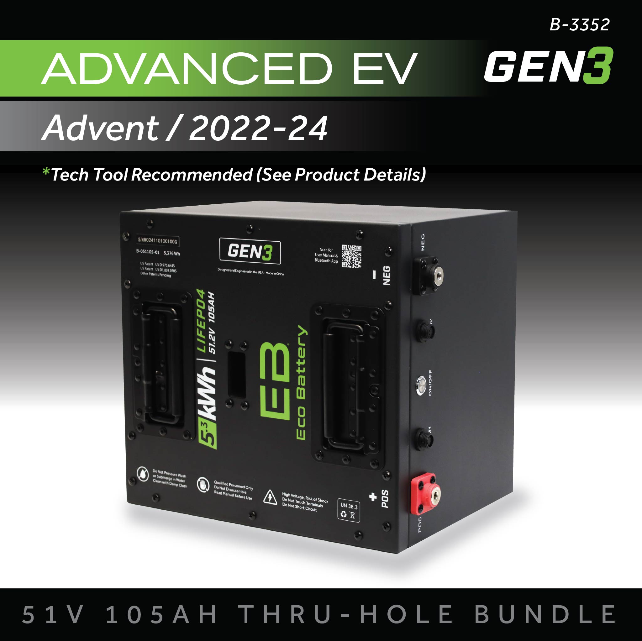 51V 105AH Thru-Hole Battery Bundle / Advanced EV Advent / 2022-24