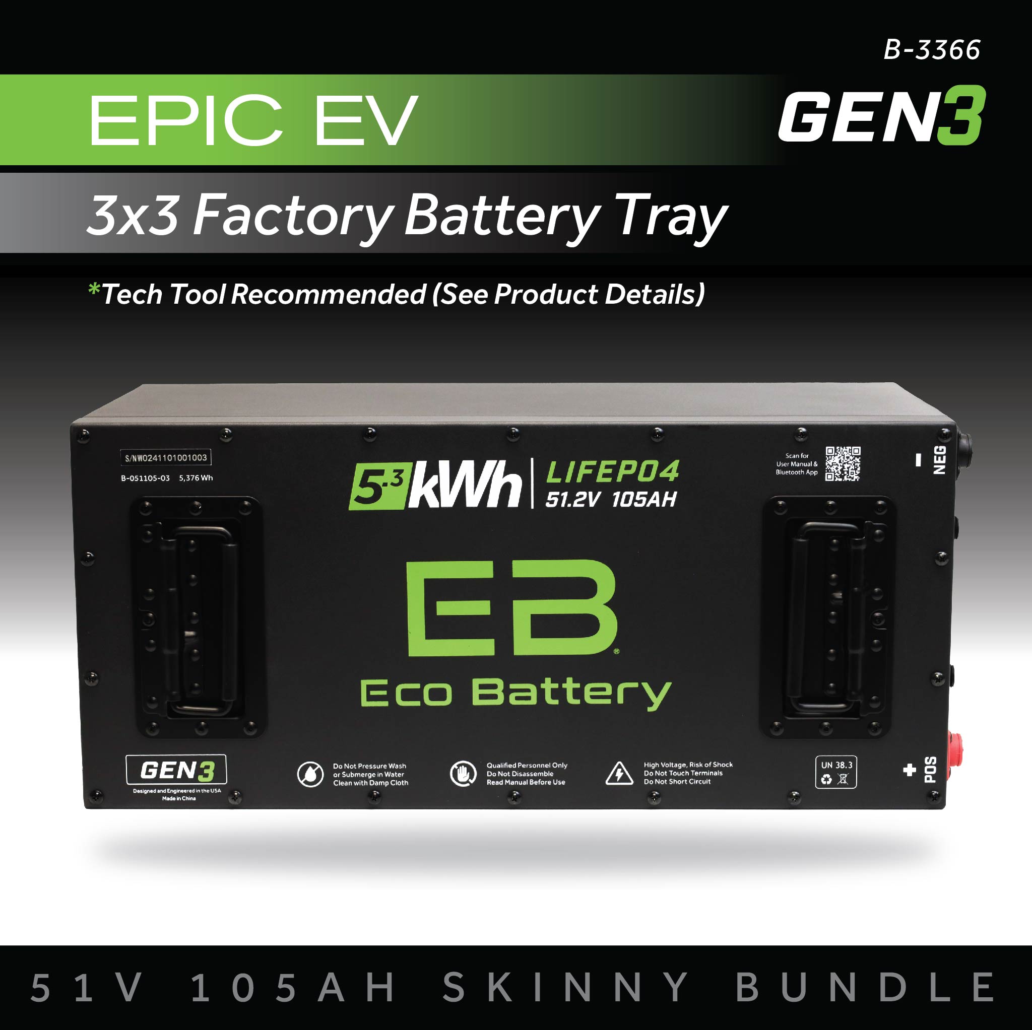 51V 105AH Skinny Battery Bundle / Epic EV (3 x 3 Factory Battery Tray)