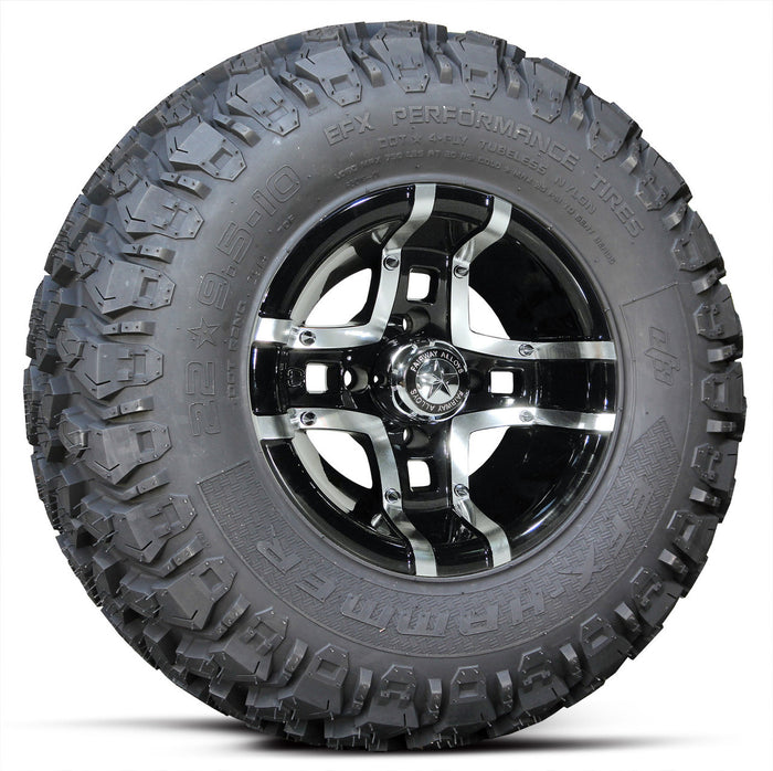 Fairway Alloys 10" Prestige Machined Black Wheels with Hammer Tire Combo