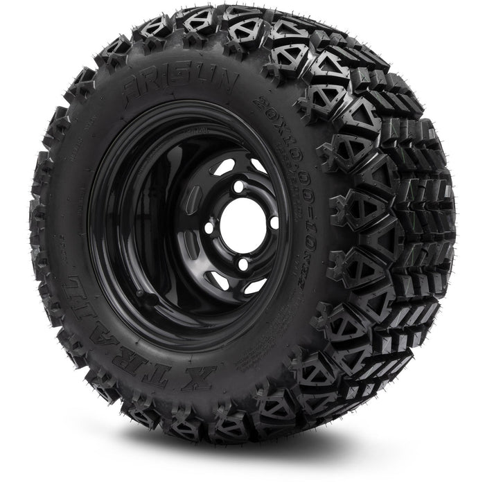 MODZ® 10" D-Window Glossy Black Steel Wheels with Lifted Tires Combo