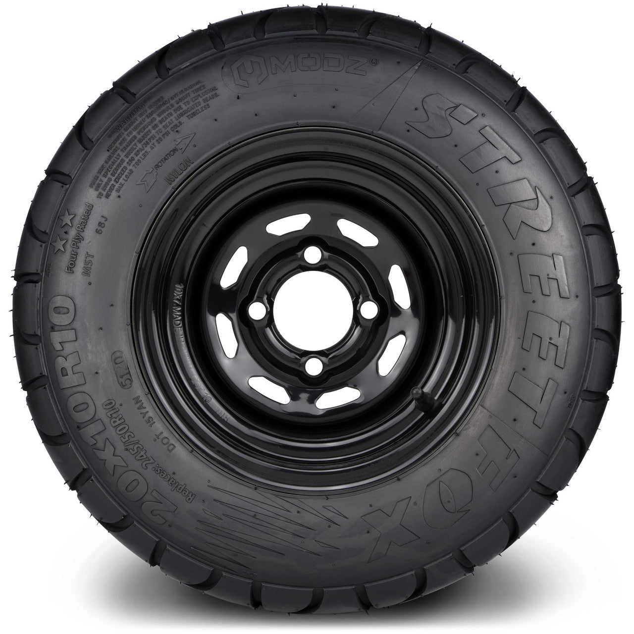 MODZ® 10" D-Window Glossy Black Steel Wheels with Lifted Tires Combo