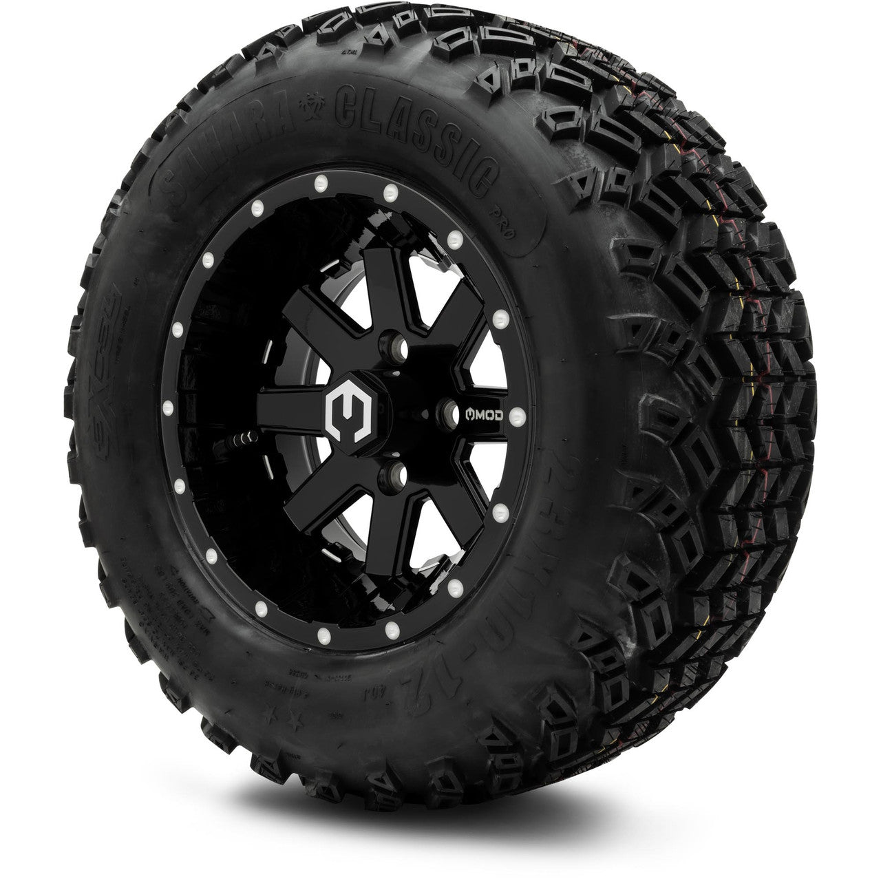 MODZ® 12" Assault Glossy Black with Ball Mill - Lifted Tires and Wheels Combo