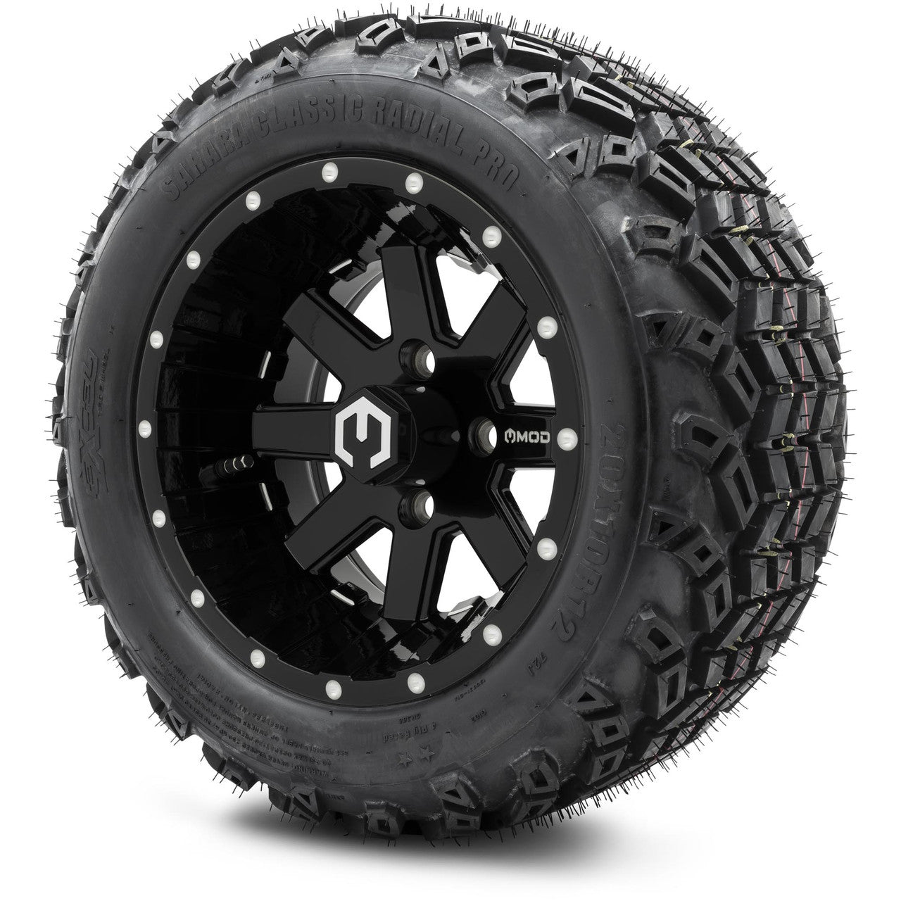 MODZ® 12" Assault Glossy Black with Ball Mill - Lifted Tires and Wheels Combo