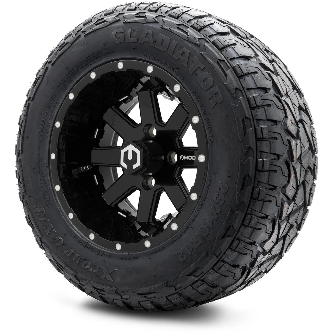 MODZ® 12" Assault Glossy Black with Ball Mill - Lifted Tires and Wheels Combo
