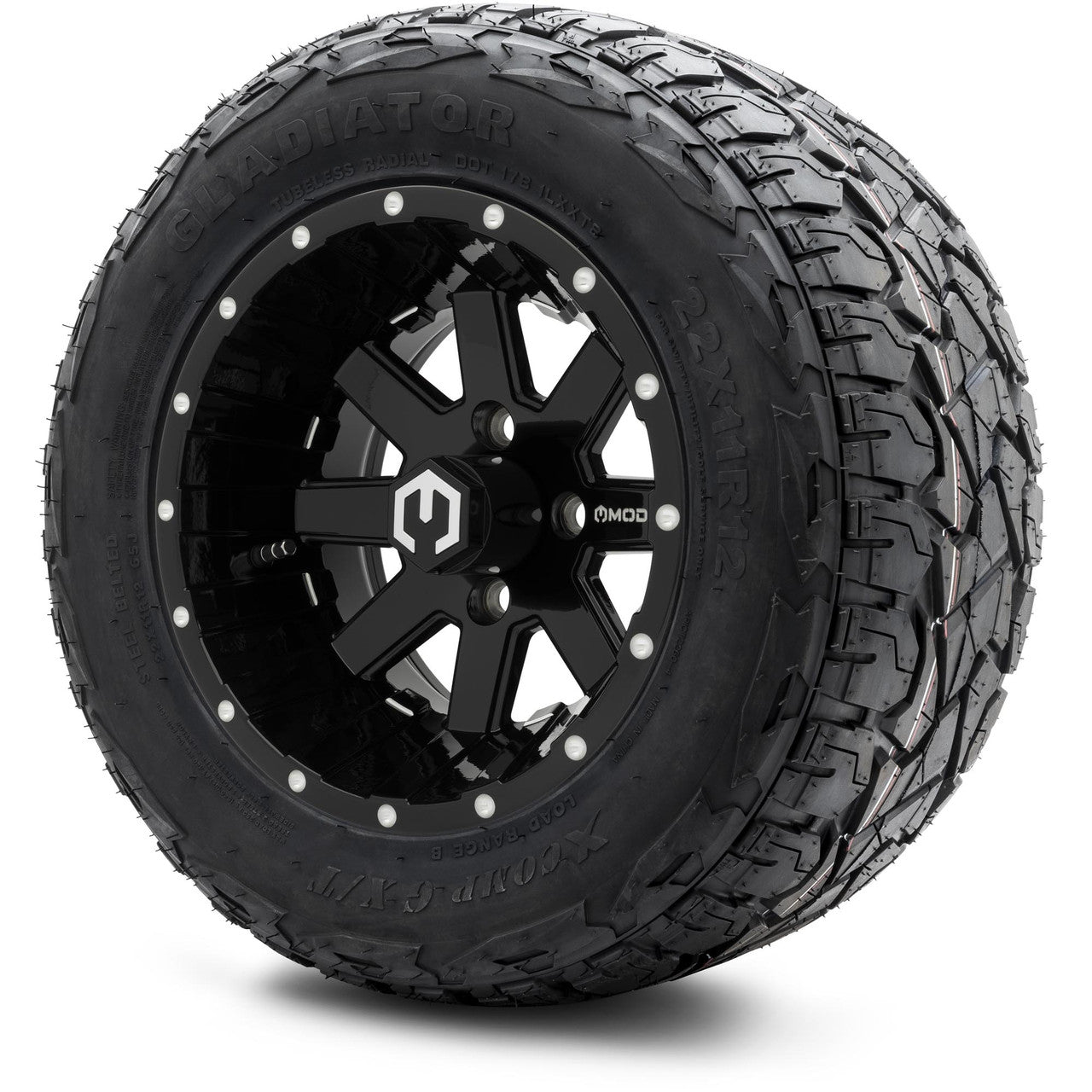 MODZ® 12" Assault Glossy Black with Ball Mill - Lifted Tires and Wheels Combo