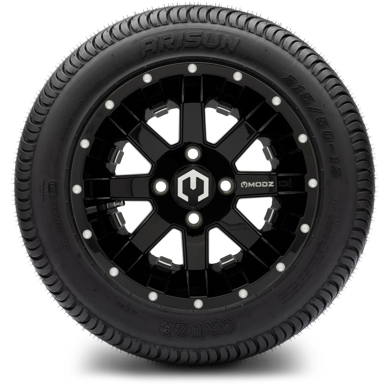 MODZ® 12" Assault Glossy Black with Ball Mill - LowPro Tires and Wheels Combo