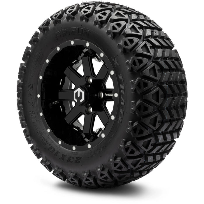 MODZ® 12" Assault Glossy Black with Ball Mill - Lifted Tires and Wheels Combo