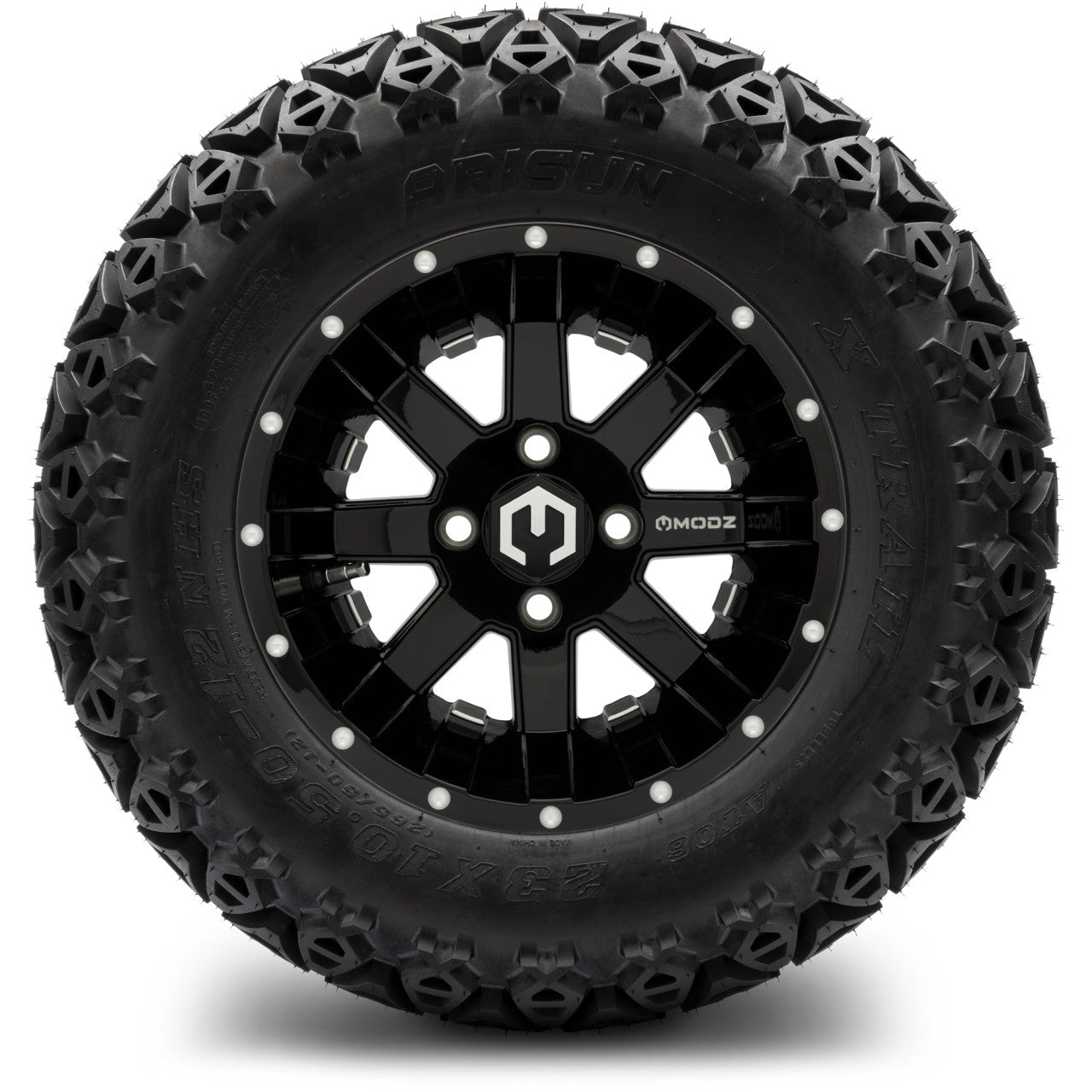 MODZ® 12" Assault Glossy Black with Ball Mill - Lifted Tires and Wheels Combo