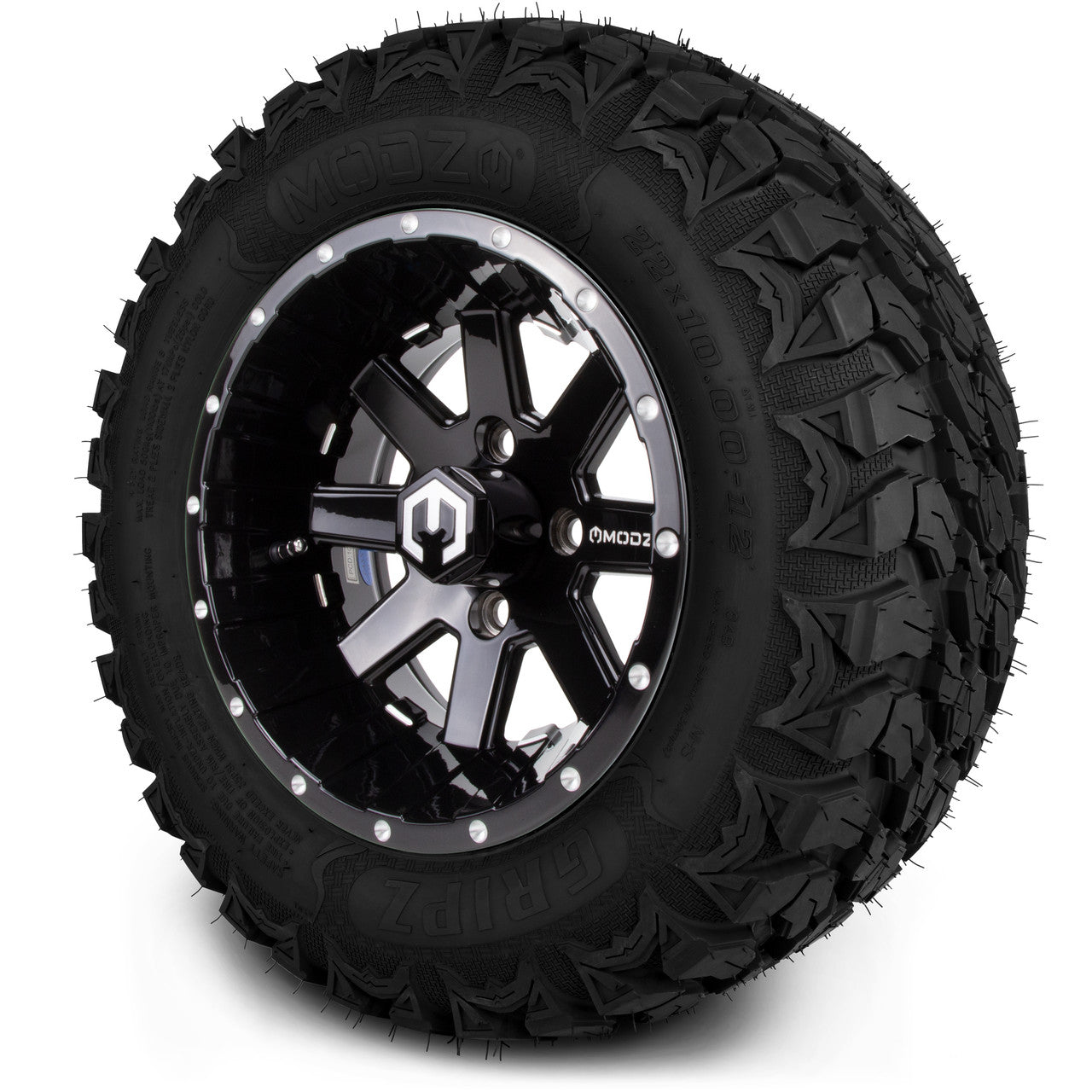MODZ® 12" Assault Glossy Black with Ball Mill - Lifted Tires and Wheels Combo