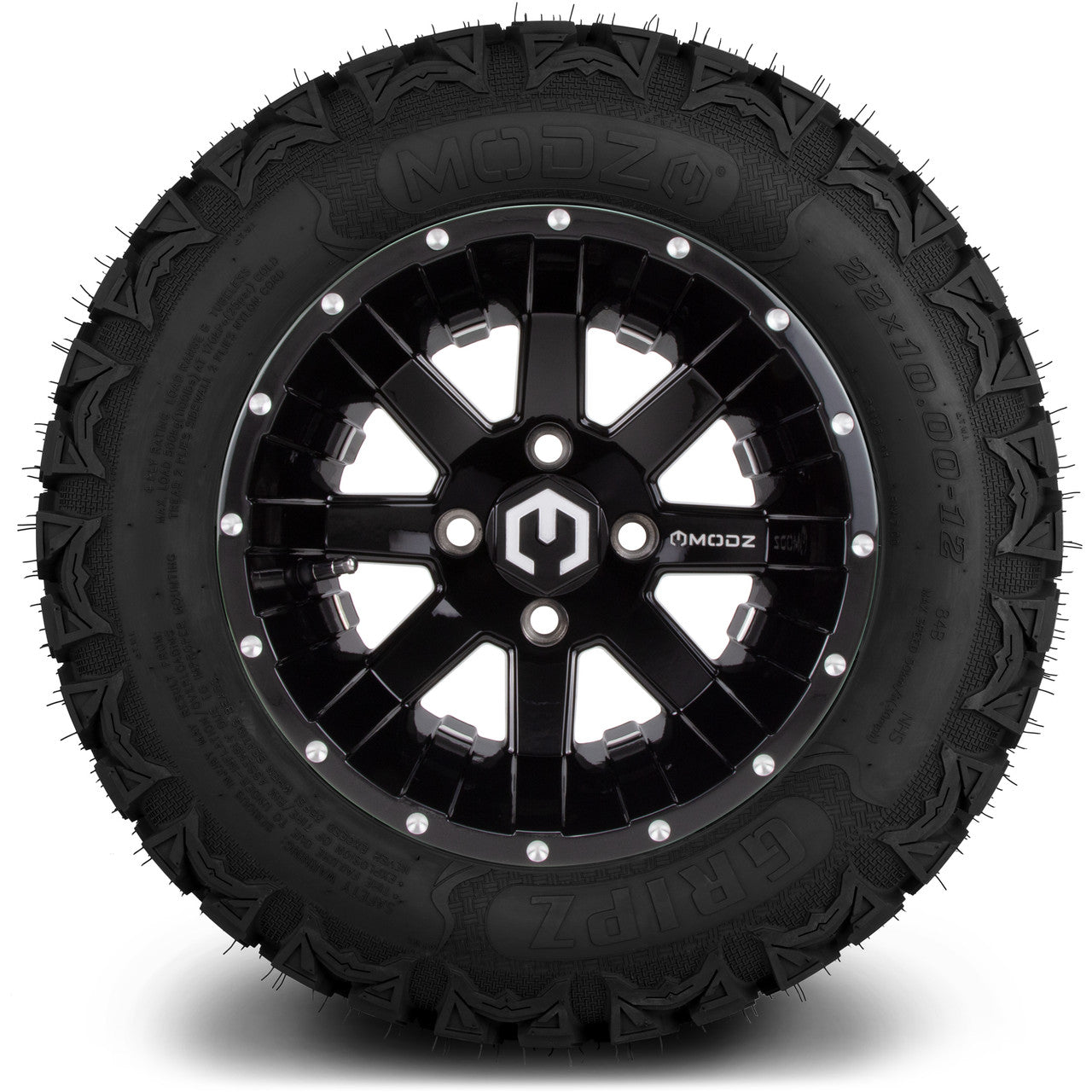 MODZ® 12" Assault Glossy Black with Ball Mill - Lifted Tires and Wheels Combo