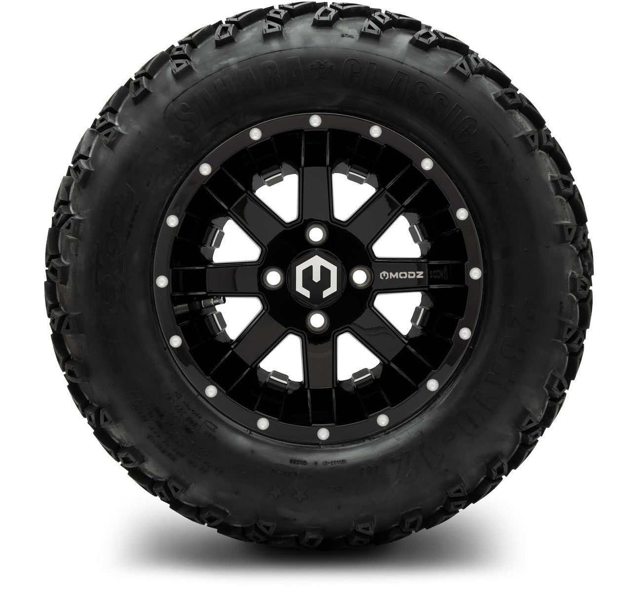 MODZ® 12" Assault Glossy Black with Ball Mill - Lifted Tires and Wheels Combo