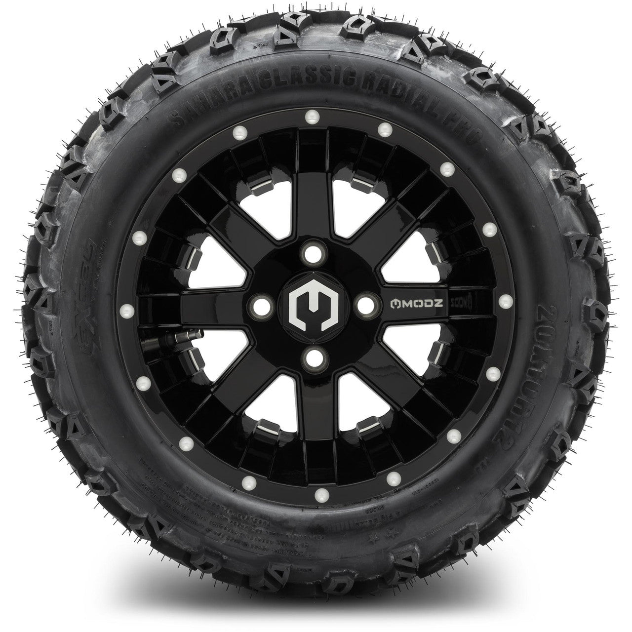 MODZ® 12" Assault Glossy Black with Ball Mill - Lifted Tires and Wheels Combo