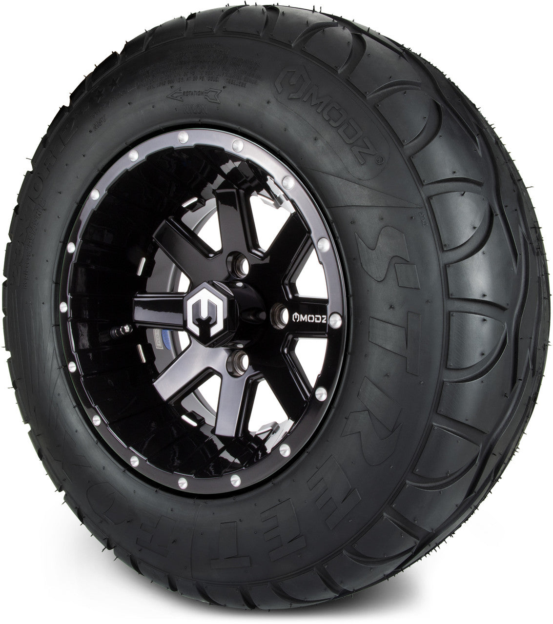 MODZ® 12" Assault Glossy Black with Ball Mill - Lifted Tires and Wheels Combo