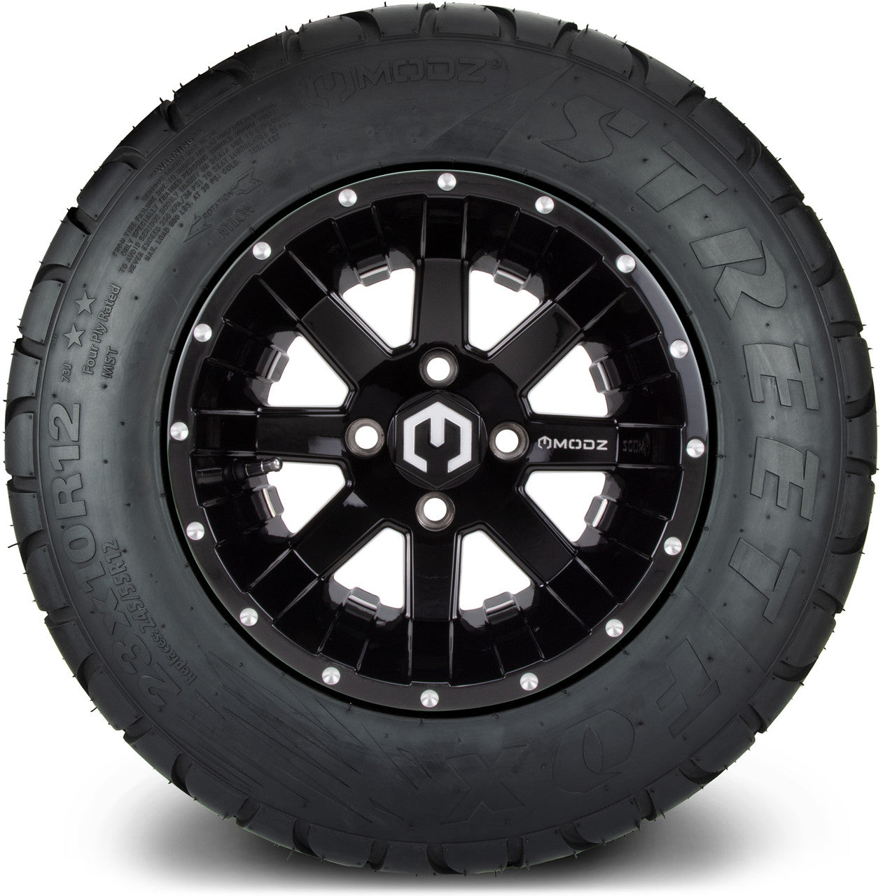 MODZ® 12" Assault Glossy Black with Ball Mill - Lifted Tires and Wheels Combo