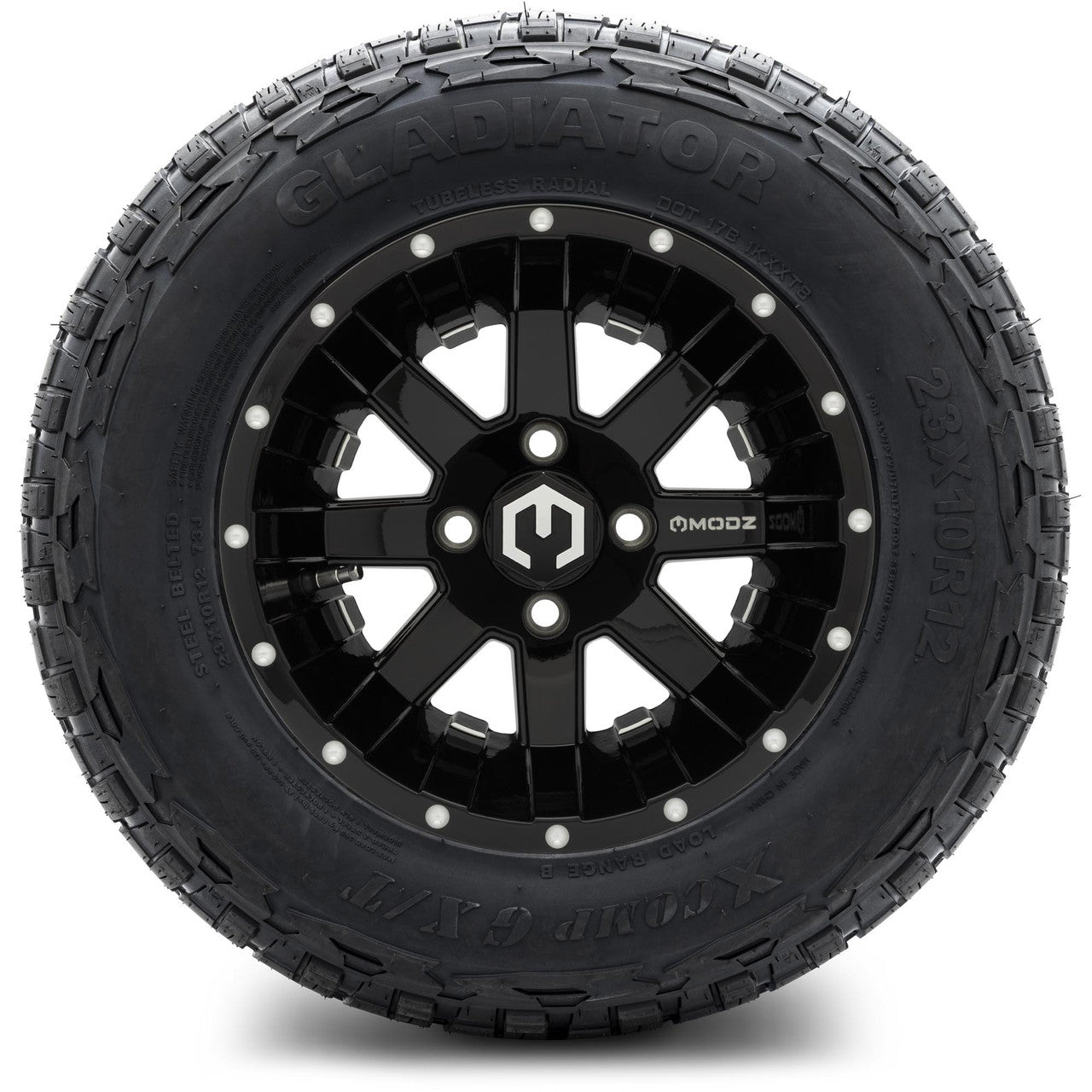 MODZ® 12" Assault Glossy Black with Ball Mill - Lifted Tires and Wheels Combo