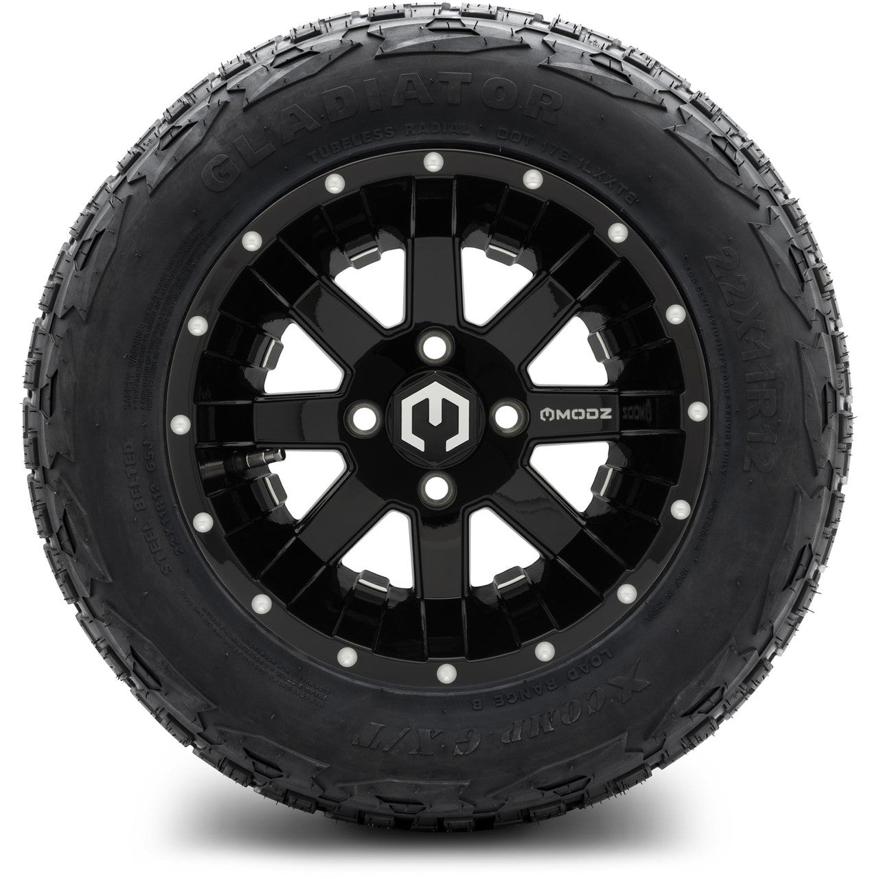 MODZ® 12" Assault Glossy Black with Ball Mill - Lifted Tires and Wheels Combo