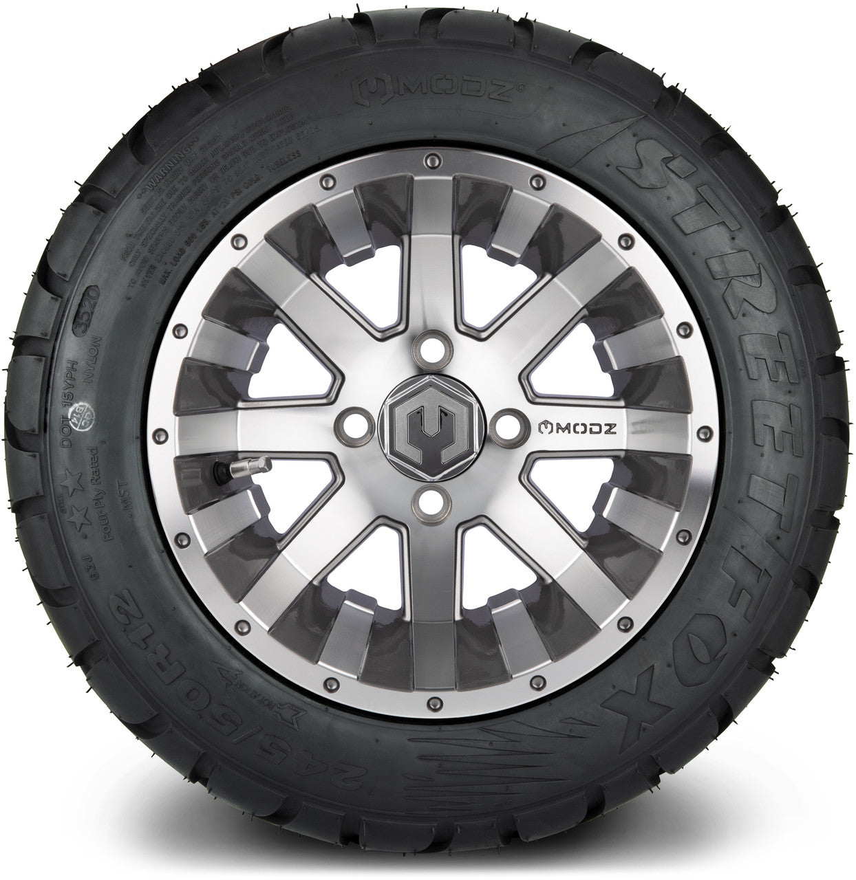 MODZ® 12" Assault Machined Gunmetal - LowPro Tires and Wheels Combo