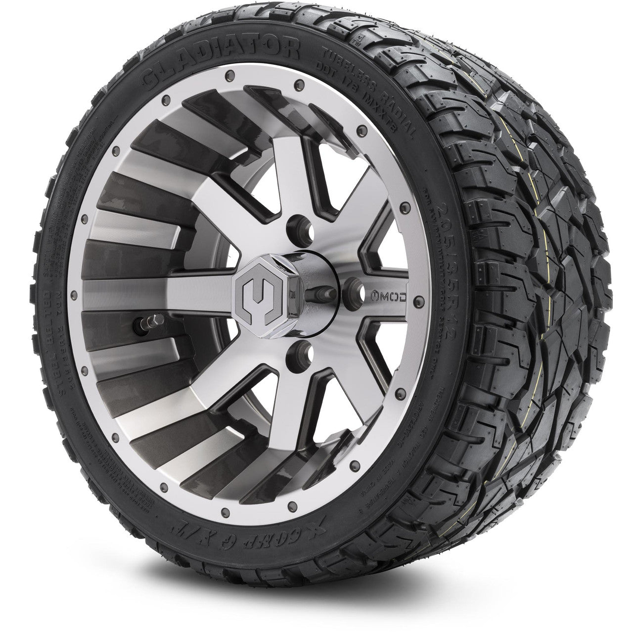 MODZ® 12" Assault Machined Gunmetal - LowPro Tires and Wheels Combo