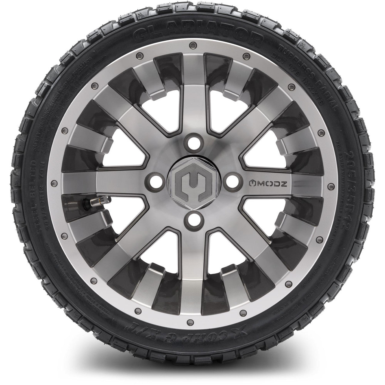 MODZ® 12" Assault Machined Gunmetal - LowPro Tires and Wheels Combo