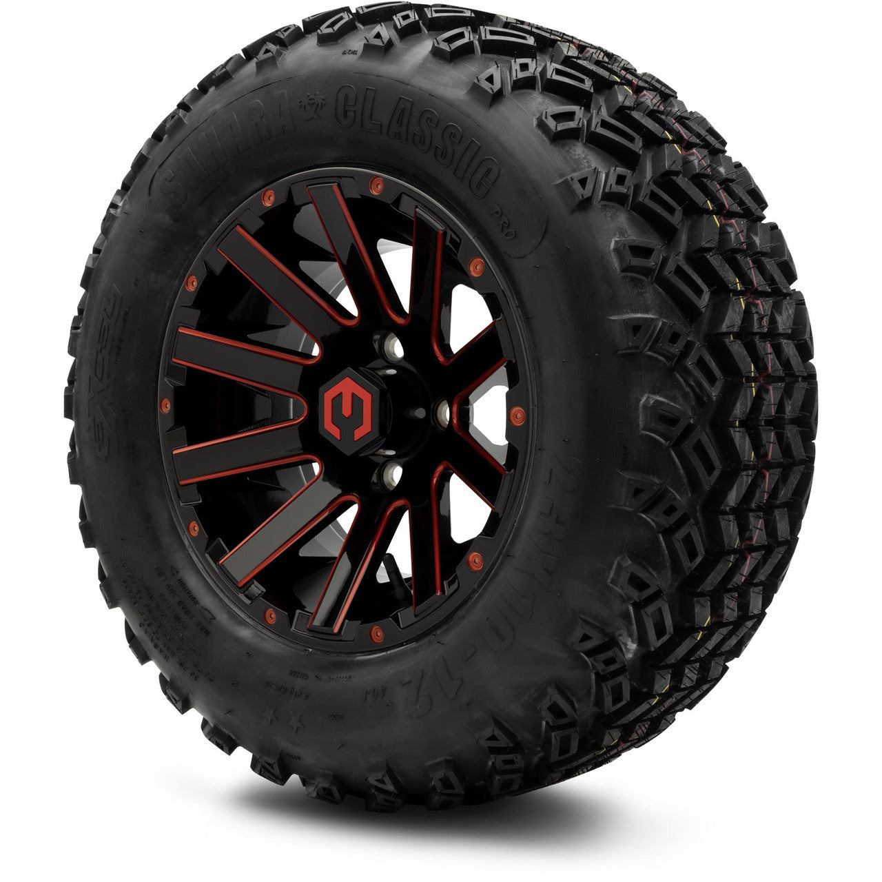 MODZ® 12" Mauler Red and Black Ball Mill - Lifted Tires and Wheels Combo