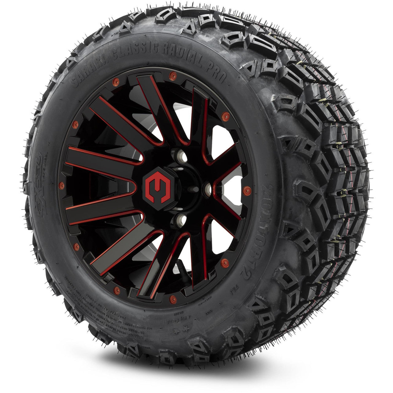 MODZ® 12" Mauler Red and Black Ball Mill - Lifted Tires and Wheels Combo