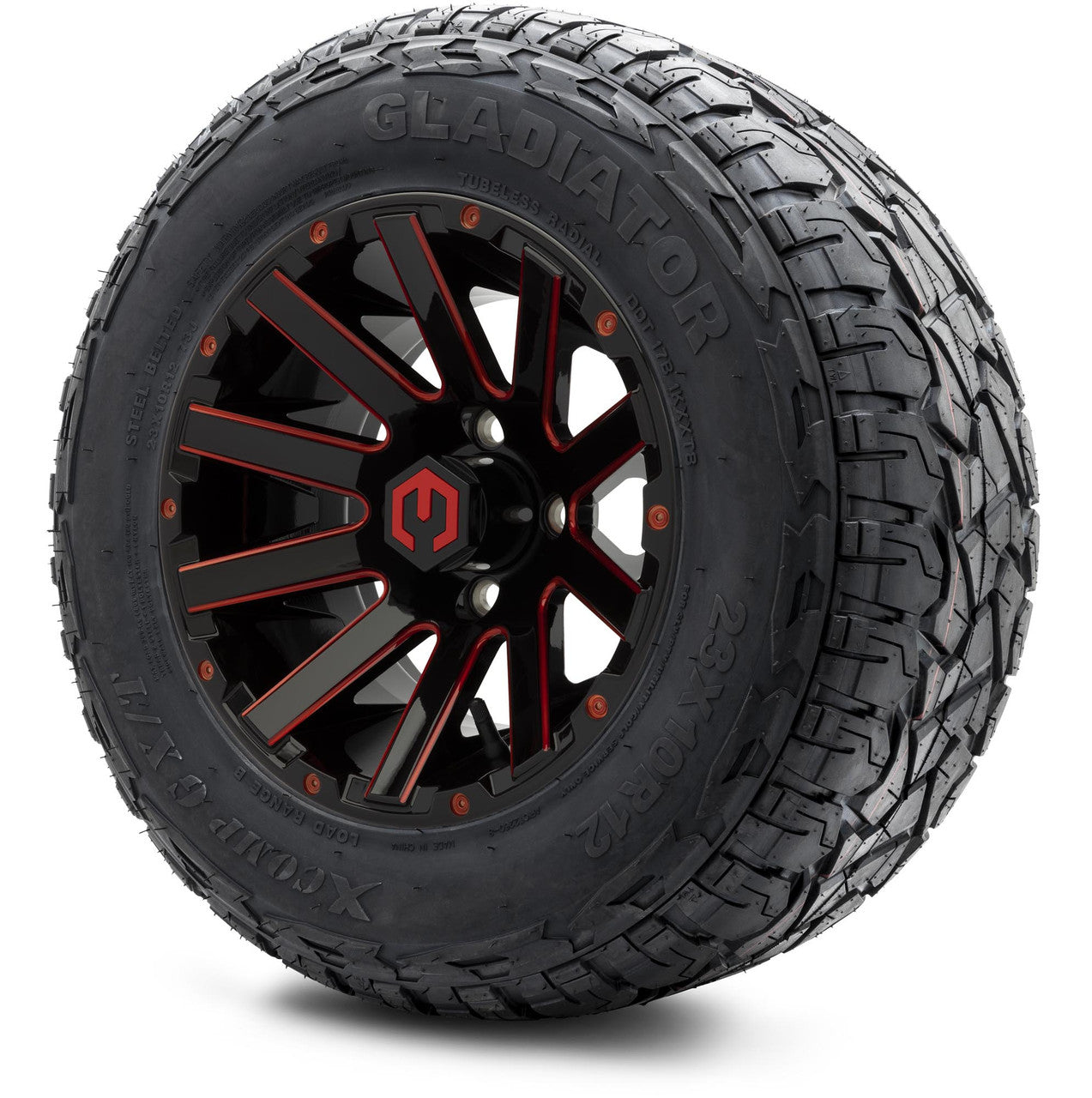 MODZ® 12" Mauler Red and Black Ball Mill - Lifted Tires and Wheels Combo