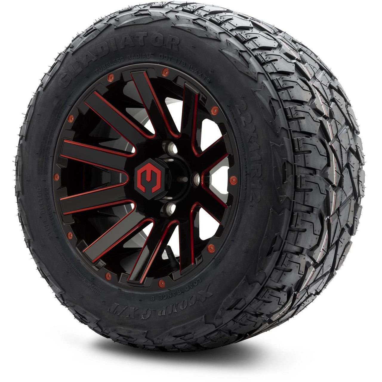 MODZ® 12" Mauler Red and Black Ball Mill - Lifted Tires and Wheels Combo