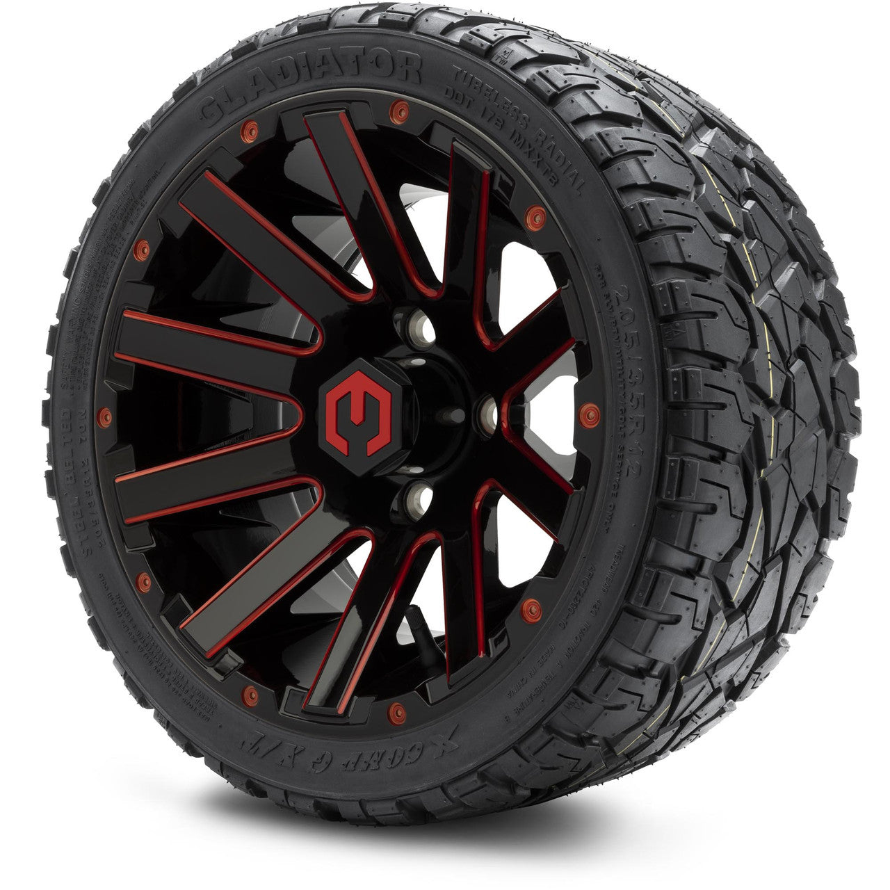 MODZ® 12" Mauler Red and Black Ball Mill - LowPro Tires and Wheels Combo